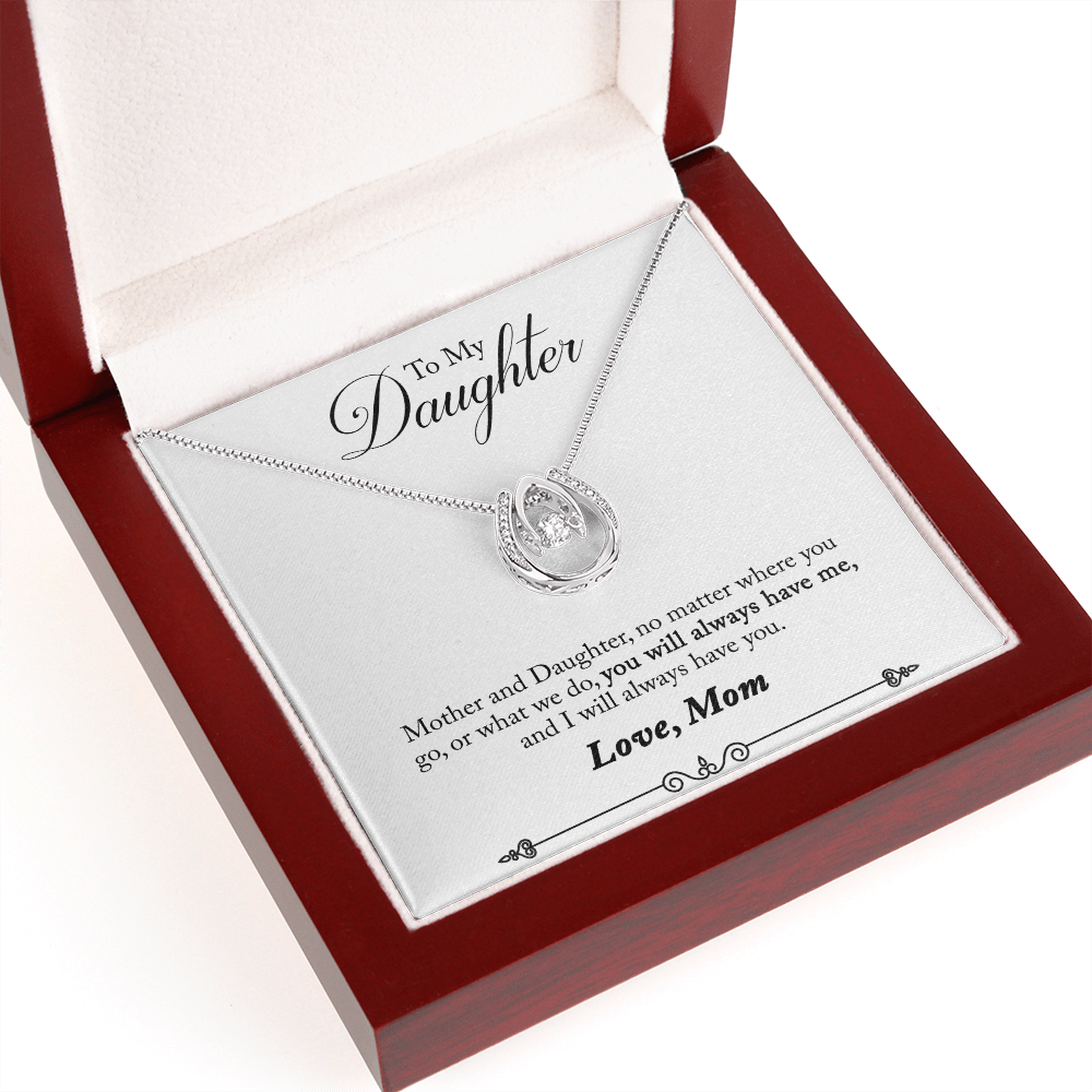 Mother to Daughter Always have Me Lucky Horseshoe Necklace Message Card 14k w CZ Crystals-Express Your Love Gifts