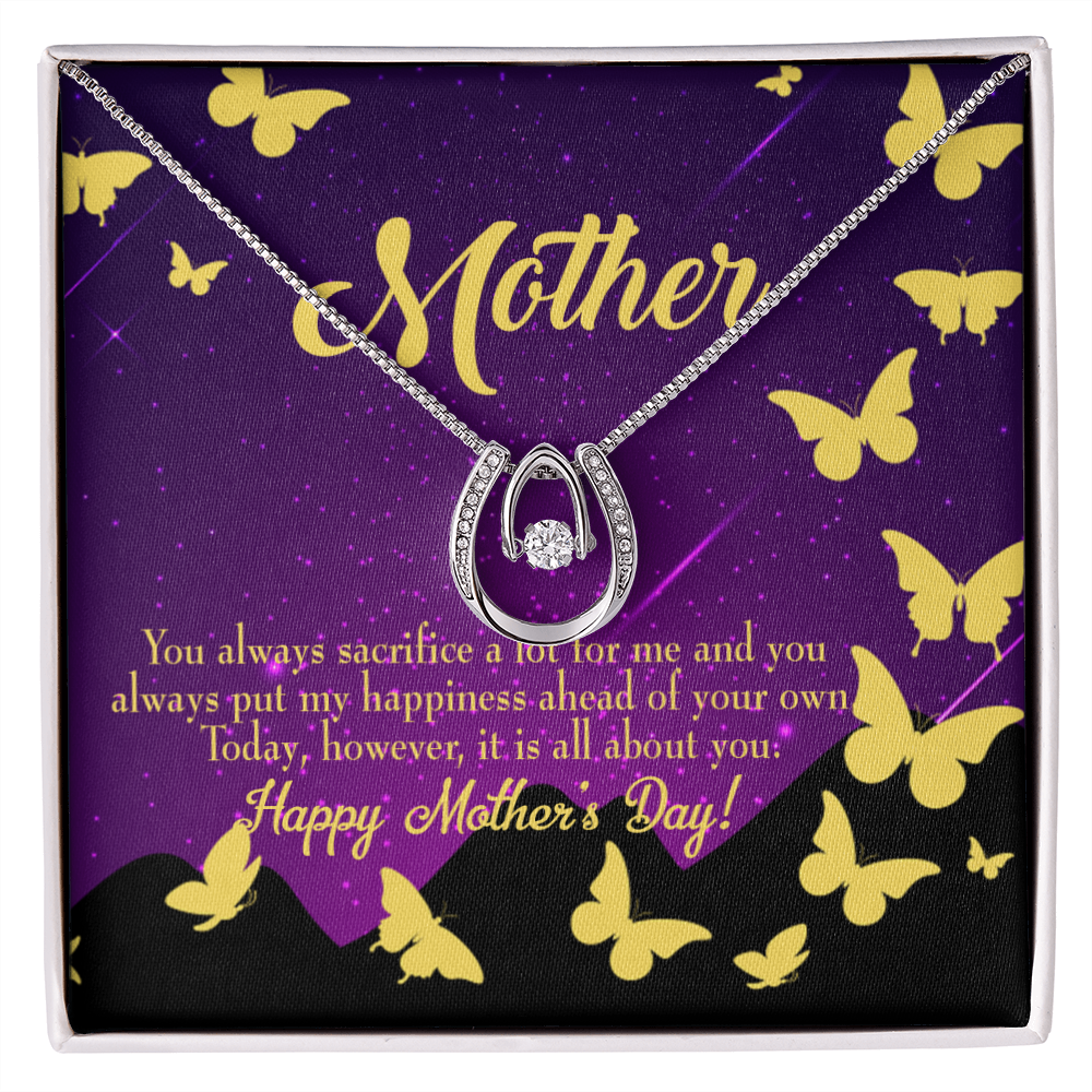 Mother You Always Sacrifice Lucky Horseshoe Necklace Message Card 14k w CZ Crystals-Express Your Love Gifts