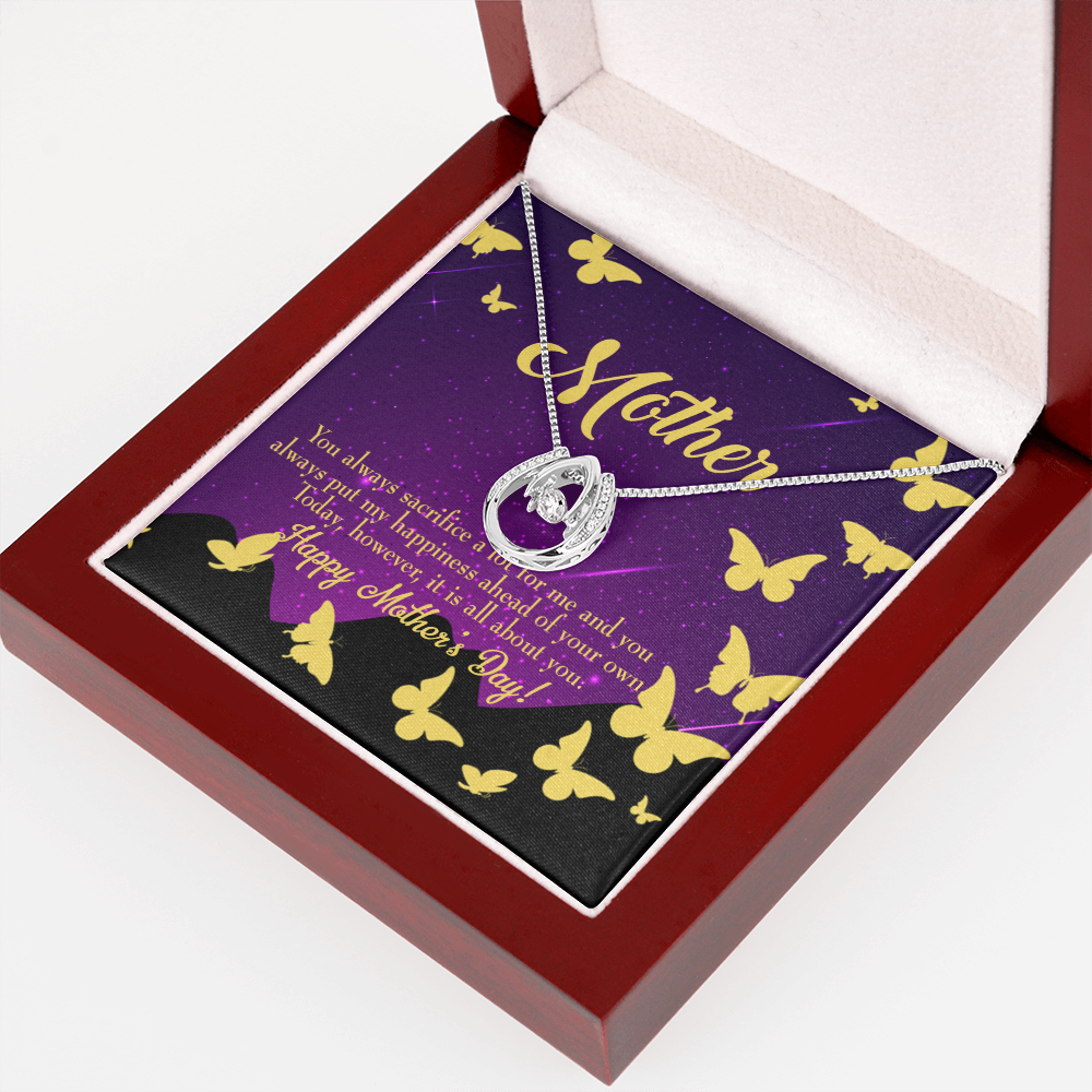 Mother You Always Sacrifice Lucky Horseshoe Necklace Message Card 14k w CZ Crystals-Express Your Love Gifts