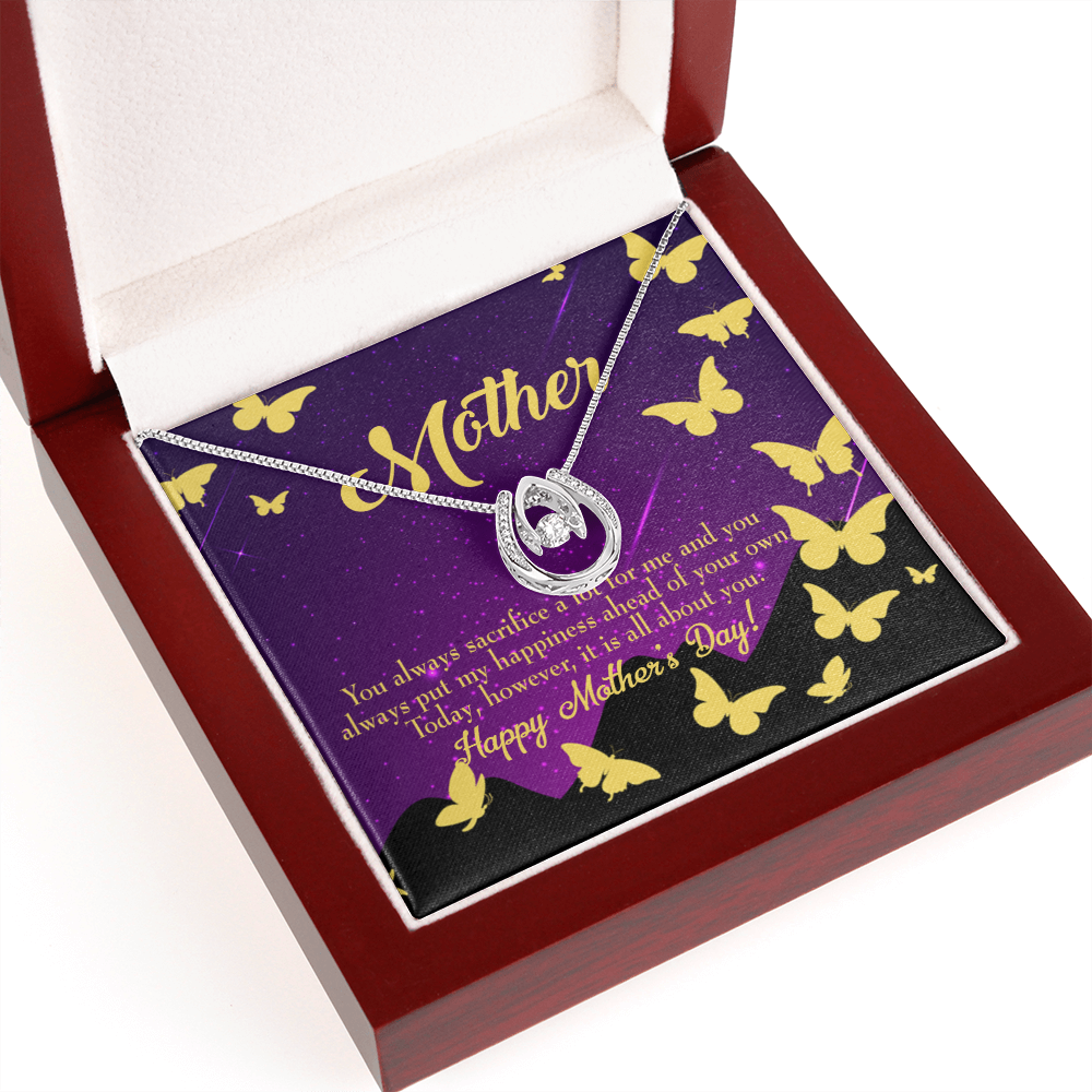 Mother You Always Sacrifice Lucky Horseshoe Necklace Message Card 14k w CZ Crystals-Express Your Love Gifts