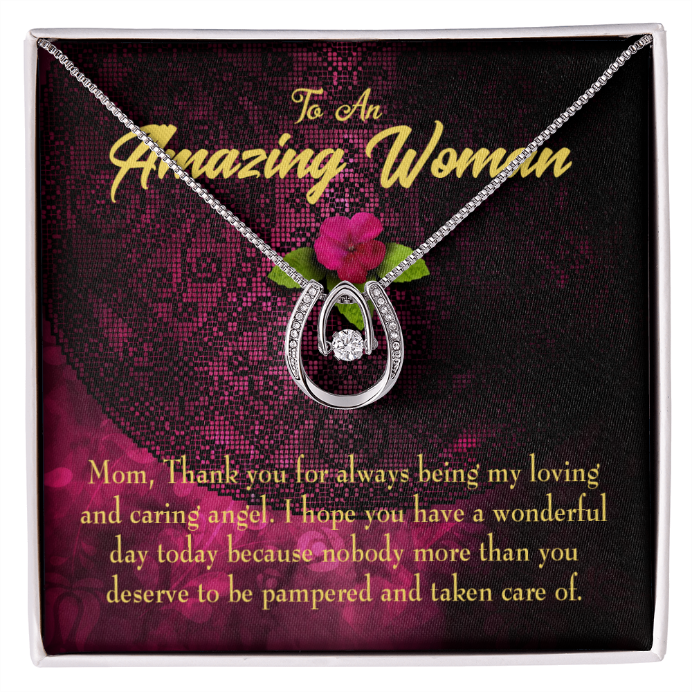 Mother You Deserve the Pampering Lucky Horseshoe Necklace Message Card 14k w CZ Crystals-Express Your Love Gifts