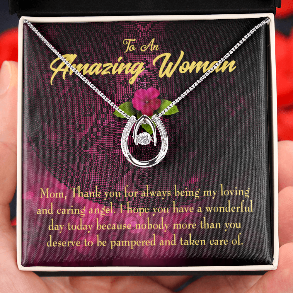 Mother You Deserve the Pampering Lucky Horseshoe Necklace Message Card 14k w CZ Crystals-Express Your Love Gifts