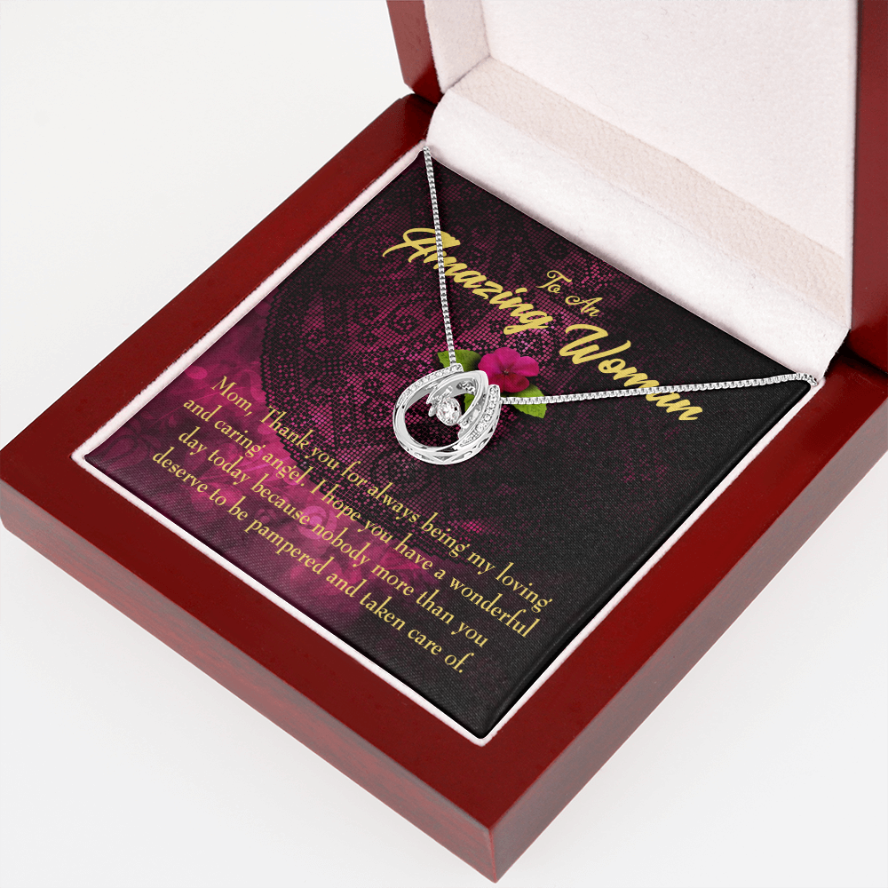 Mother You Deserve the Pampering Lucky Horseshoe Necklace Message Card 14k w CZ Crystals-Express Your Love Gifts