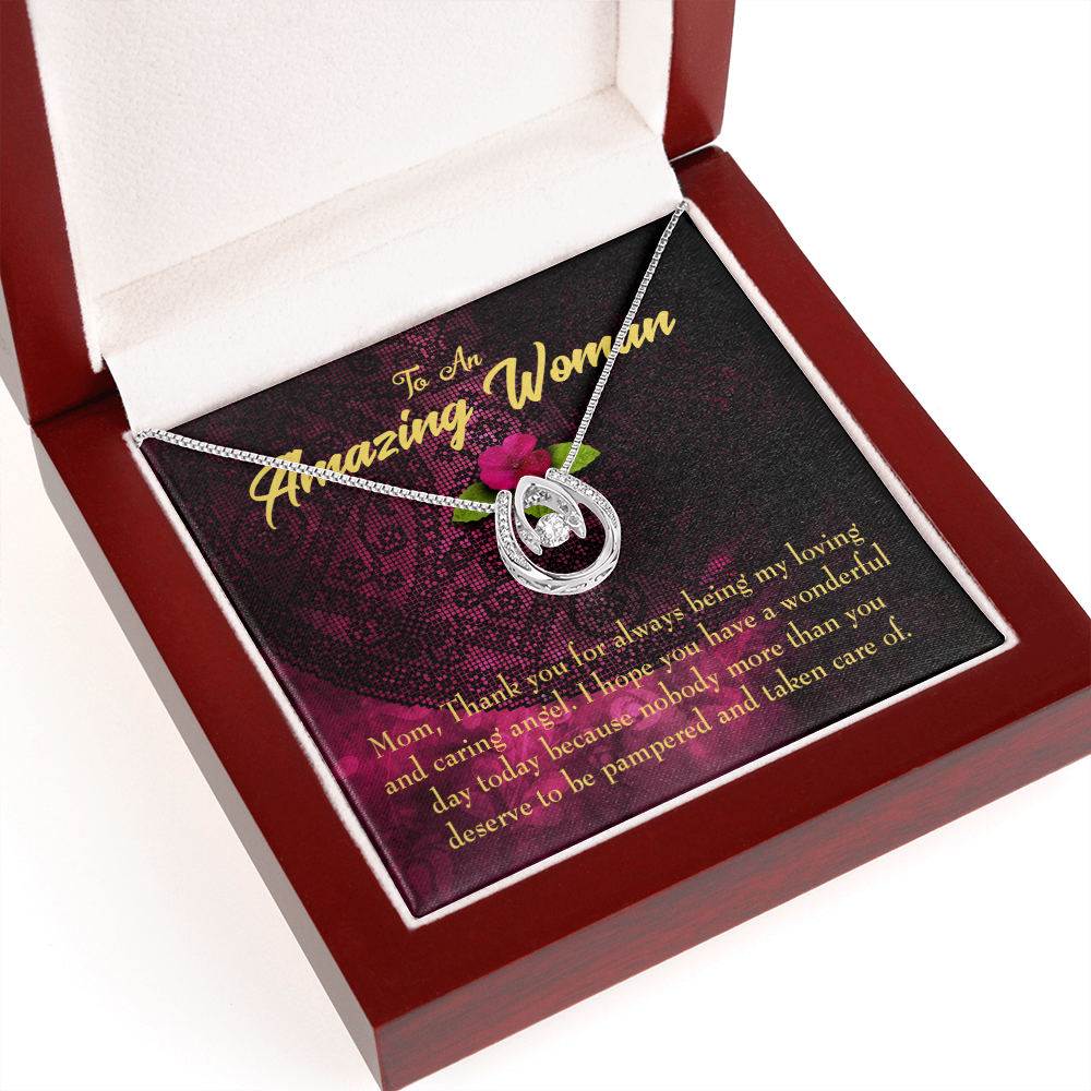 Mother You Deserve the Pampering Lucky Horseshoe Necklace Message Card 14k w CZ Crystals-Express Your Love Gifts