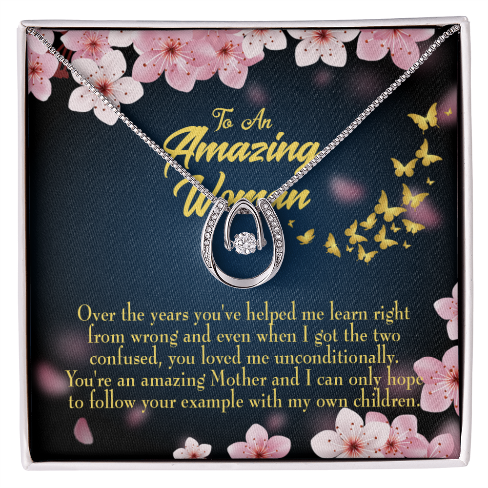 Mother You Loved Me Lucky Horseshoe Necklace Message Card 14k w CZ Crystals-Express Your Love Gifts