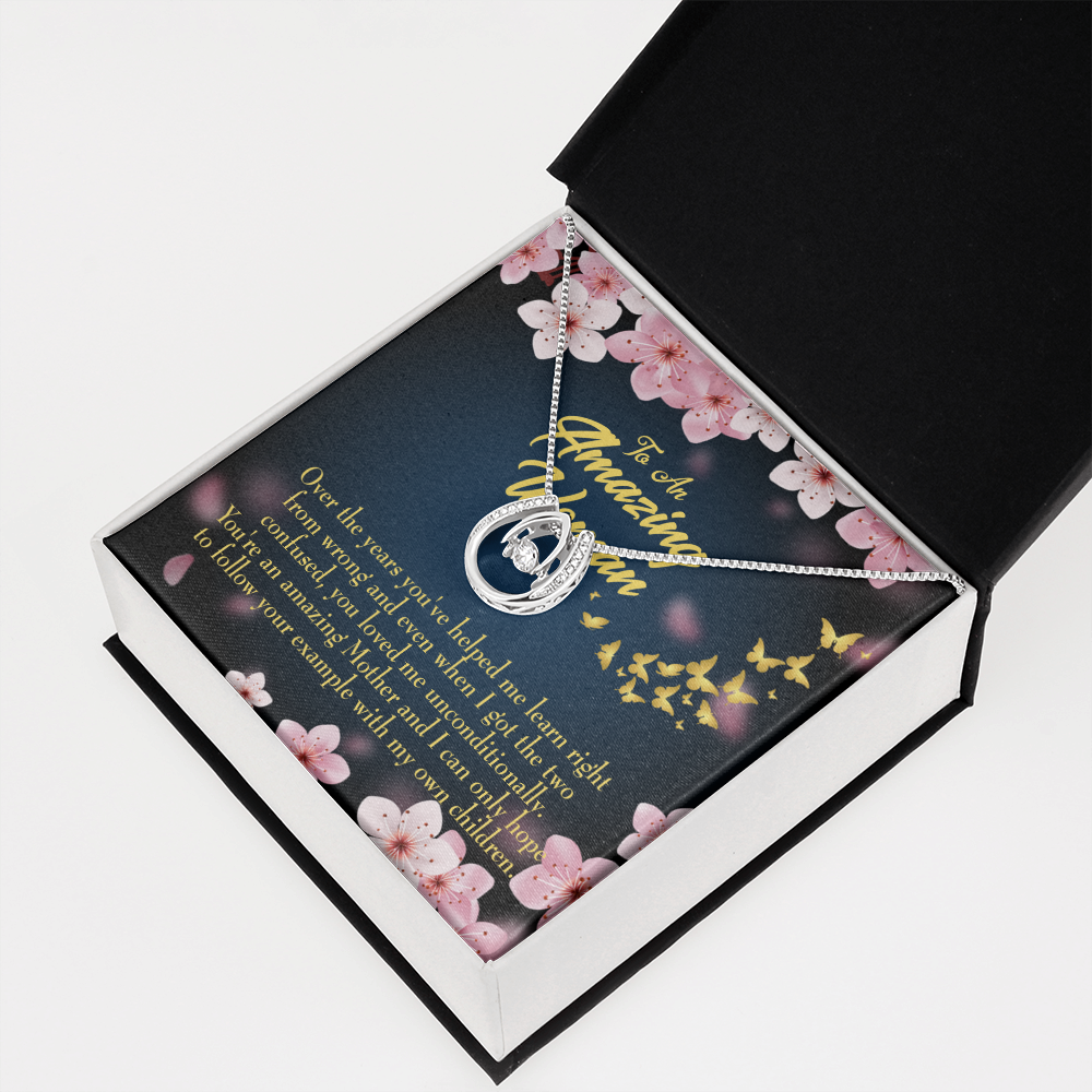 Mother You Loved Me Lucky Horseshoe Necklace Message Card 14k w CZ Crystals-Express Your Love Gifts