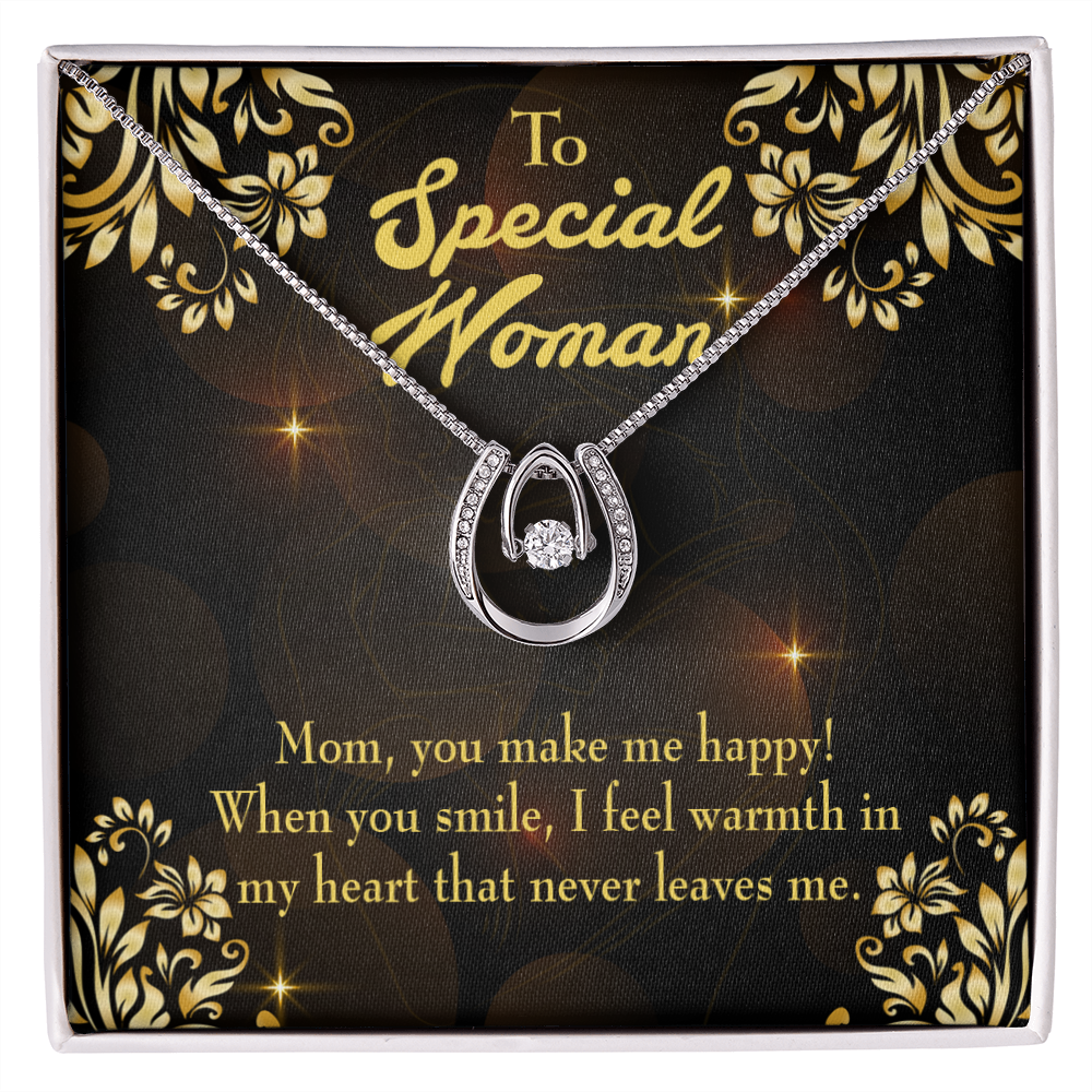 Mother You Make me Happy Lucky Horseshoe Necklace Message Card 14k w CZ Crystals-Express Your Love Gifts