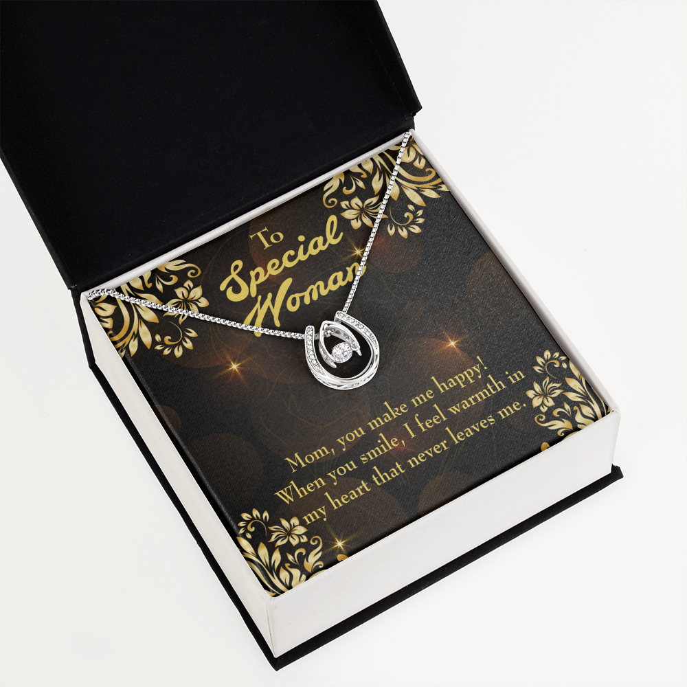 Mother You Make me Happy Lucky Horseshoe Necklace Message Card 14k w CZ Crystals-Express Your Love Gifts