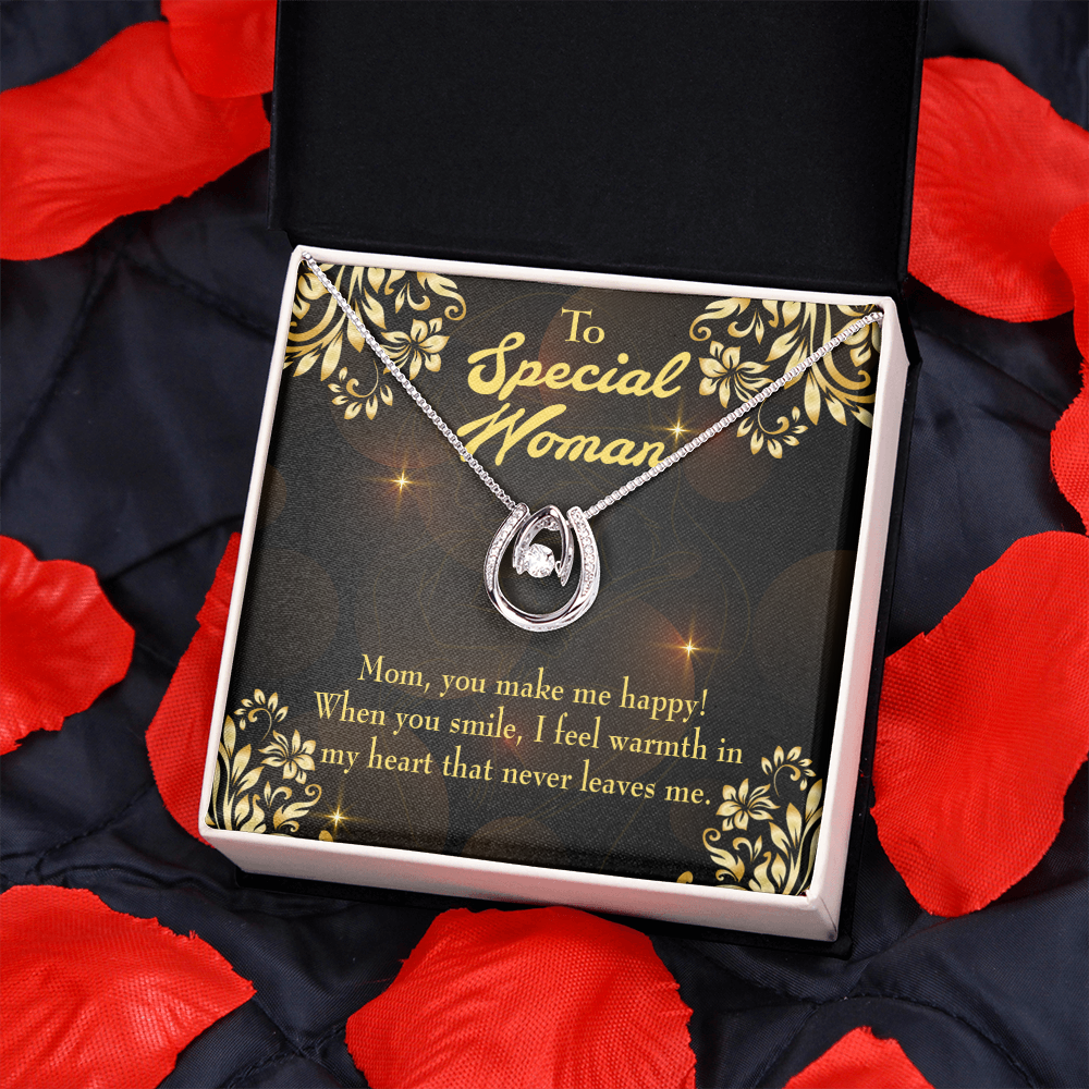 Mother You Make me Happy Lucky Horseshoe Necklace Message Card 14k w CZ Crystals-Express Your Love Gifts