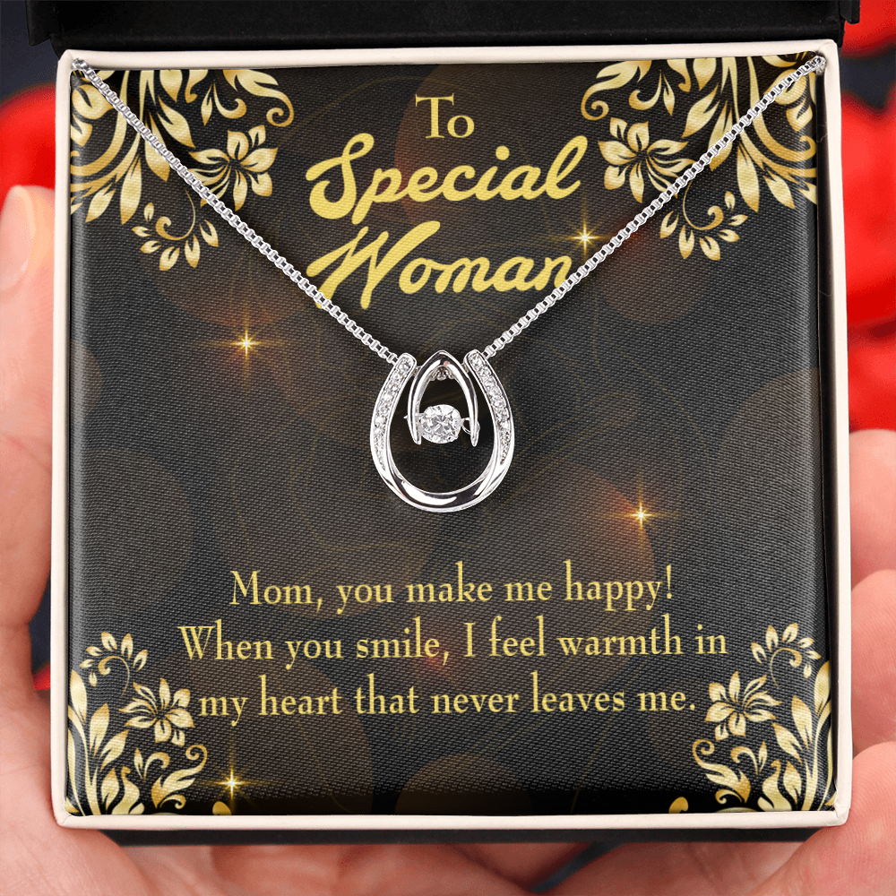 Mother You Make me Happy Lucky Horseshoe Necklace Message Card 14k w CZ Crystals-Express Your Love Gifts