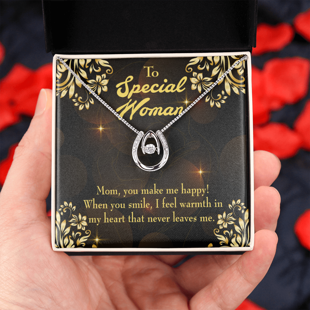 Mother You Make me Happy Lucky Horseshoe Necklace Message Card 14k w CZ Crystals-Express Your Love Gifts