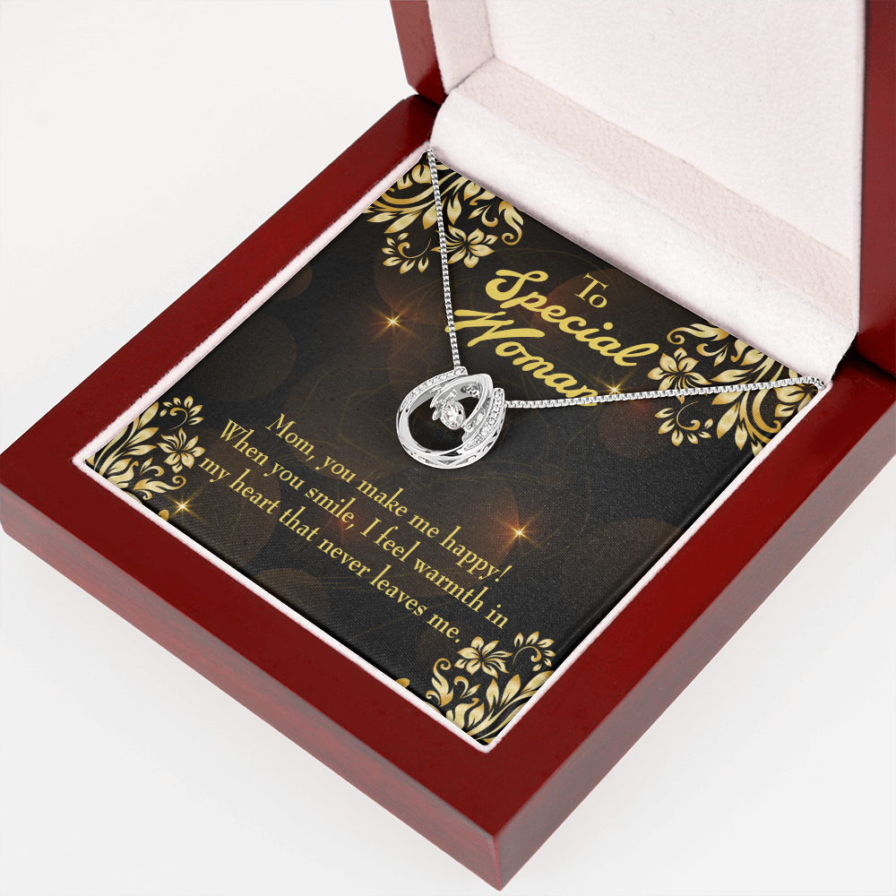 Mother You Make me Happy Lucky Horseshoe Necklace Message Card 14k w CZ Crystals-Express Your Love Gifts