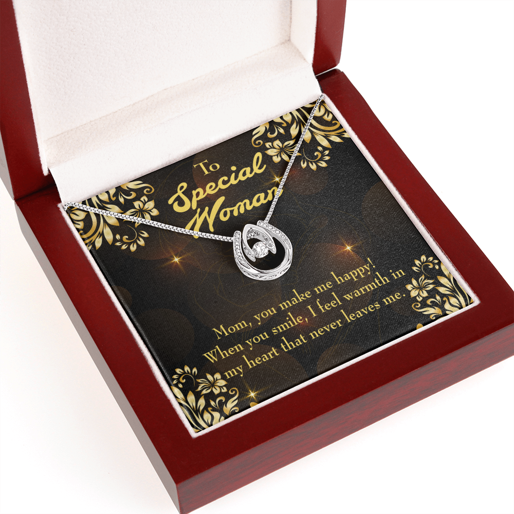 Mother You Make me Happy Lucky Horseshoe Necklace Message Card 14k w CZ Crystals-Express Your Love Gifts