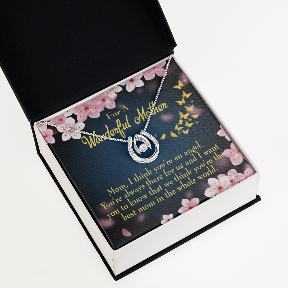 Mother You're an Angel Lucky Horseshoe Necklace Message Card 14k w CZ Crystals-Express Your Love Gifts