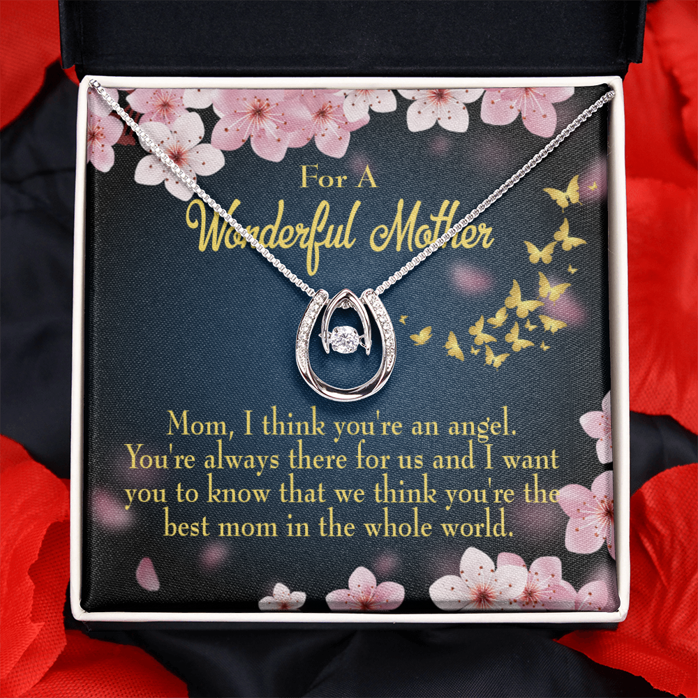 Mother You're an Angel Lucky Horseshoe Necklace Message Card 14k w CZ Crystals-Express Your Love Gifts