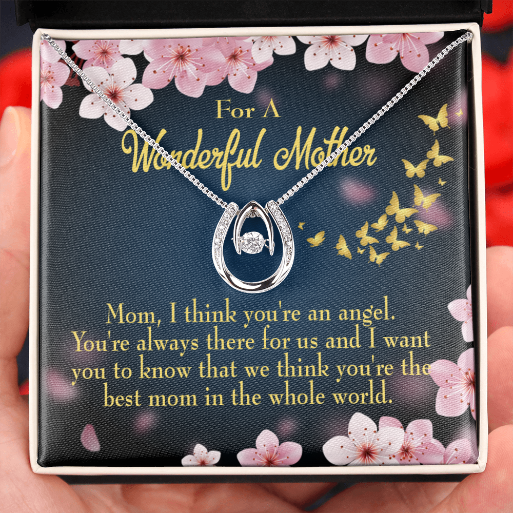 Mother You're an Angel Lucky Horseshoe Necklace Message Card 14k w CZ Crystals-Express Your Love Gifts