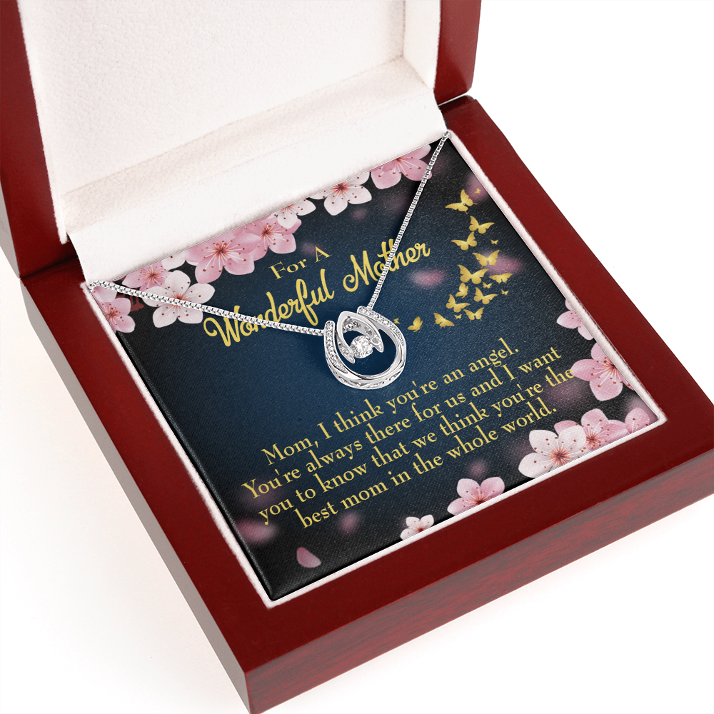 Mother You're an Angel Lucky Horseshoe Necklace Message Card 14k w CZ Crystals-Express Your Love Gifts