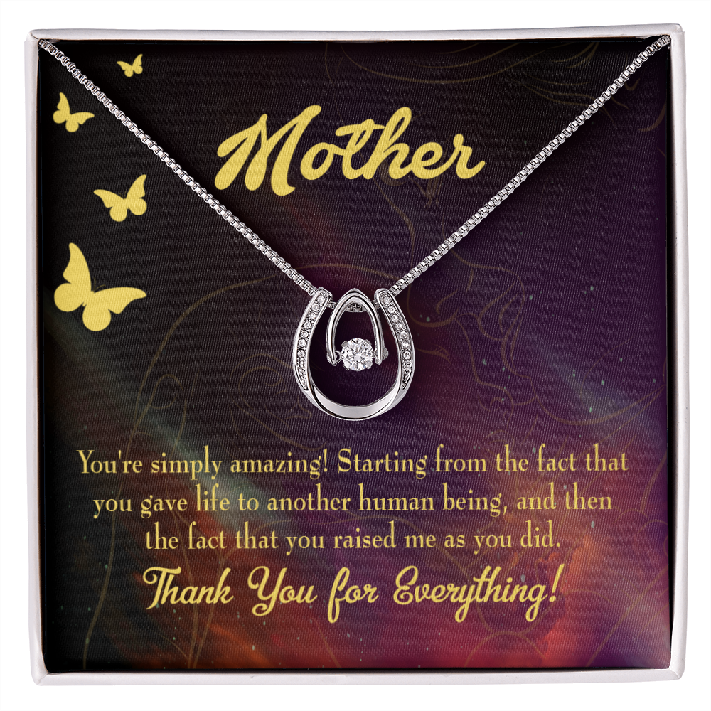 Mother You're Simply Amazing Lucky Horseshoe Necklace Message Card 14k w CZ Crystals-Express Your Love Gifts