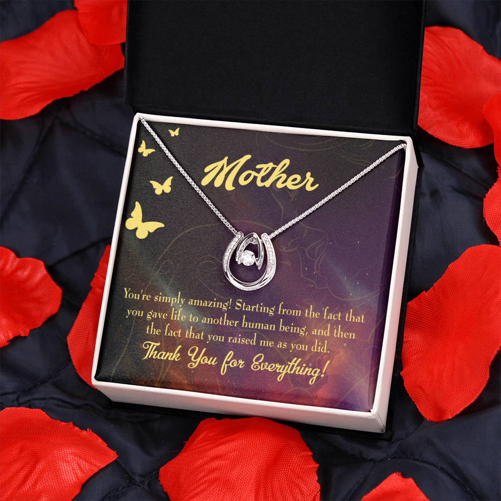 Mother You're Simply Amazing Lucky Horseshoe Necklace Message Card 14k w CZ Crystals-Express Your Love Gifts