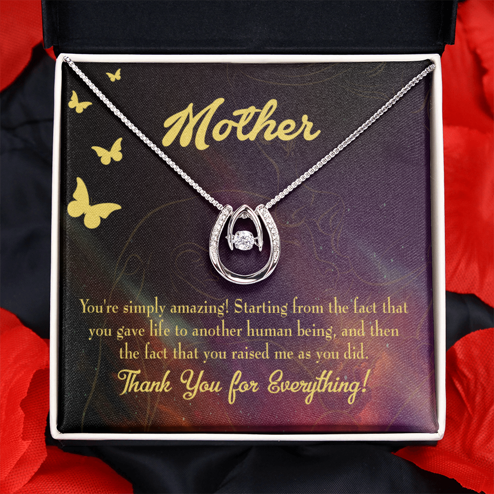 Mother You're Simply Amazing Lucky Horseshoe Necklace Message Card 14k w CZ Crystals-Express Your Love Gifts