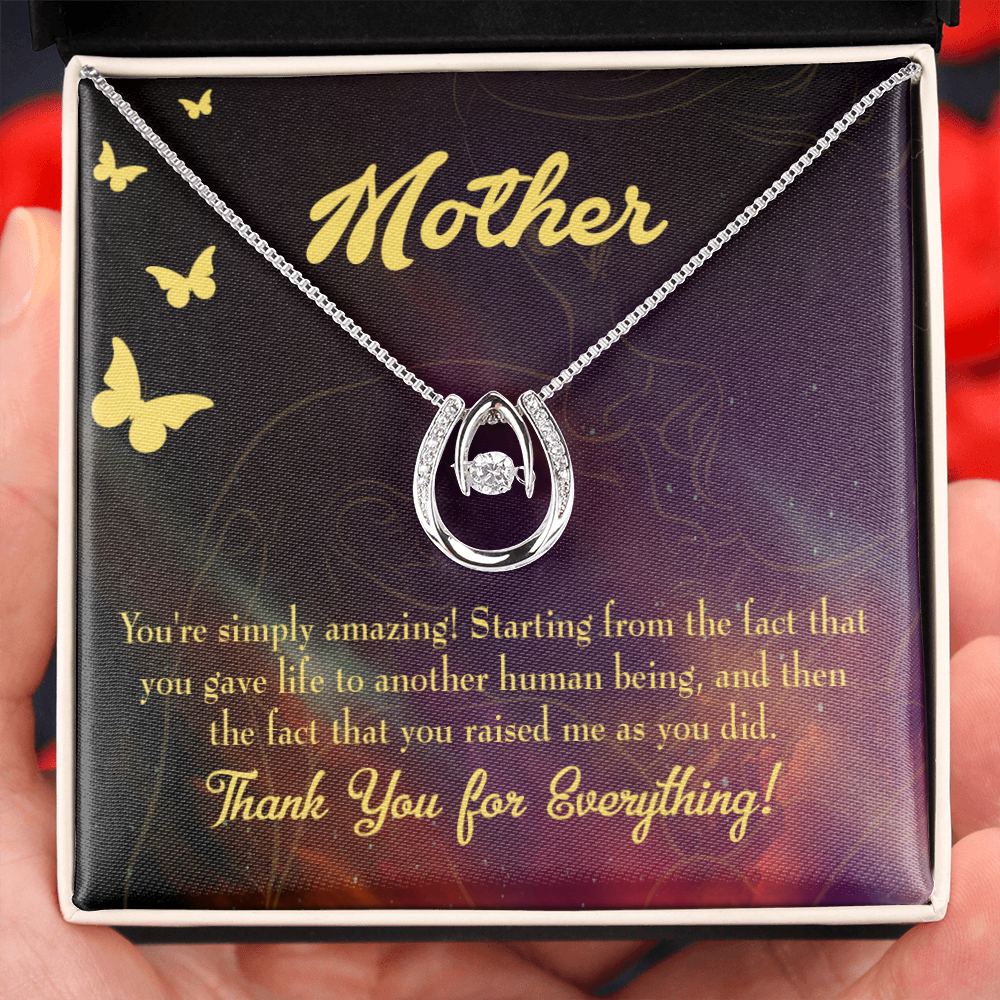 Mother You're Simply Amazing Lucky Horseshoe Necklace Message Card 14k w CZ Crystals-Express Your Love Gifts