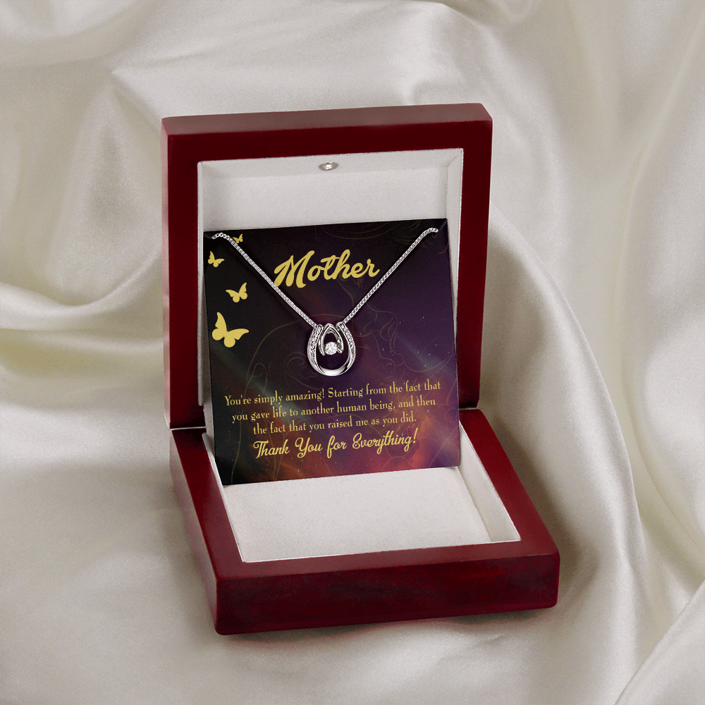 Mother You're Simply Amazing Lucky Horseshoe Necklace Message Card 14k w CZ Crystals-Express Your Love Gifts