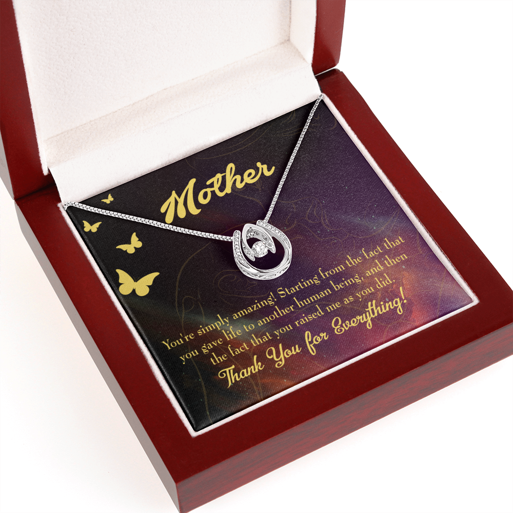 Mother You're Simply Amazing Lucky Horseshoe Necklace Message Card 14k w CZ Crystals-Express Your Love Gifts