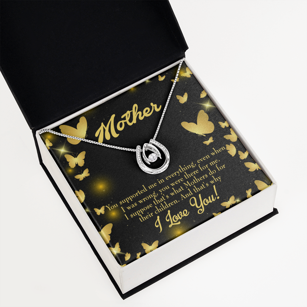 Mother You Supported Me Lucky Horseshoe Necklace Message Card 14k w CZ Crystals-Express Your Love Gifts