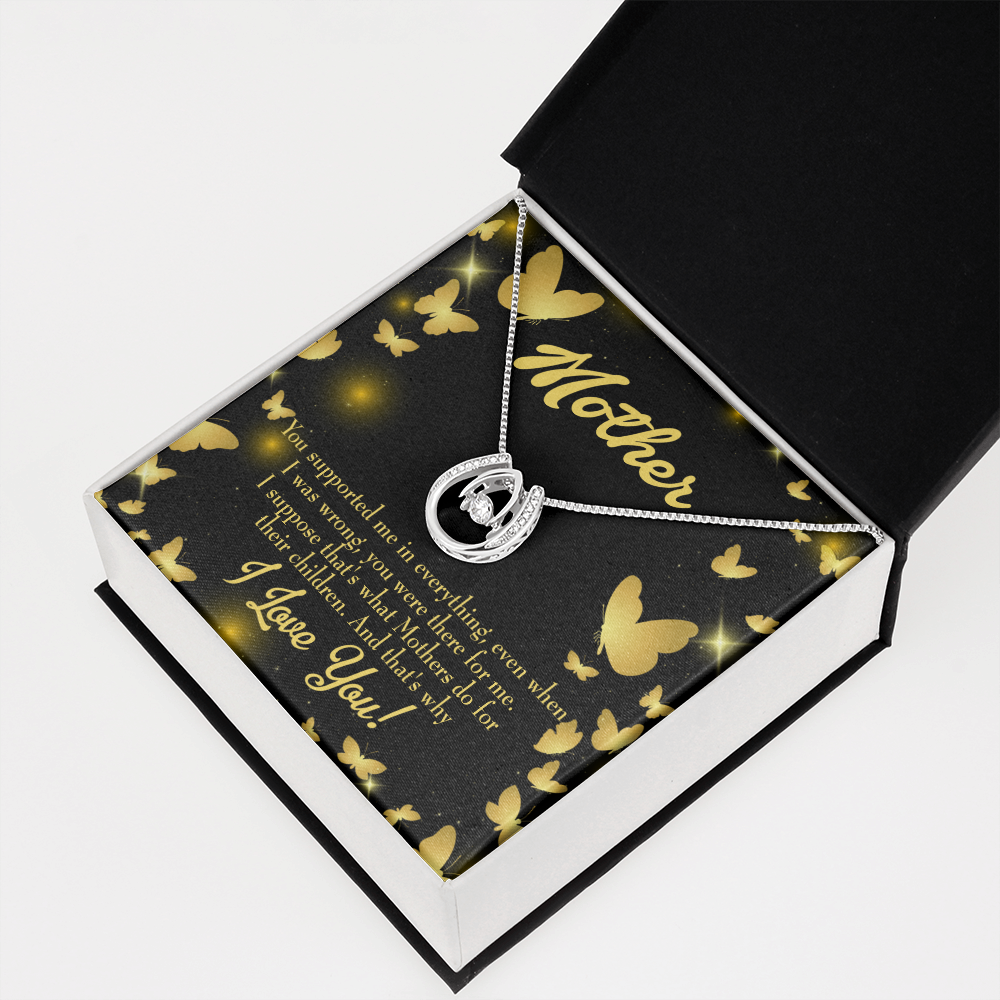 Mother You Supported Me Lucky Horseshoe Necklace Message Card 14k w CZ Crystals-Express Your Love Gifts