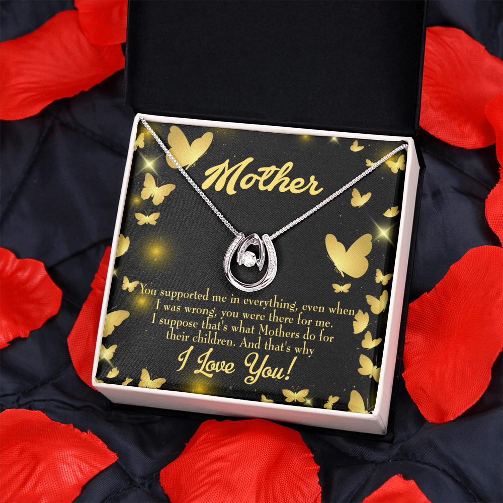 Mother You Supported Me Lucky Horseshoe Necklace Message Card 14k w CZ Crystals-Express Your Love Gifts