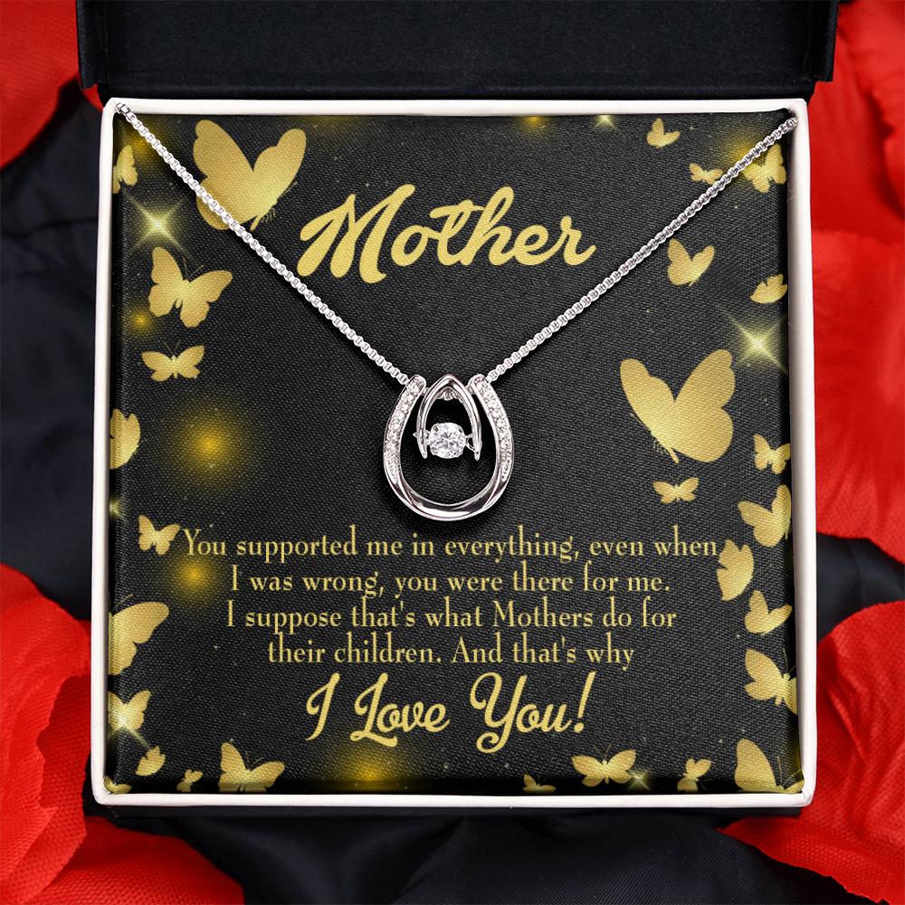 Mother You Supported Me Lucky Horseshoe Necklace Message Card 14k w CZ Crystals-Express Your Love Gifts