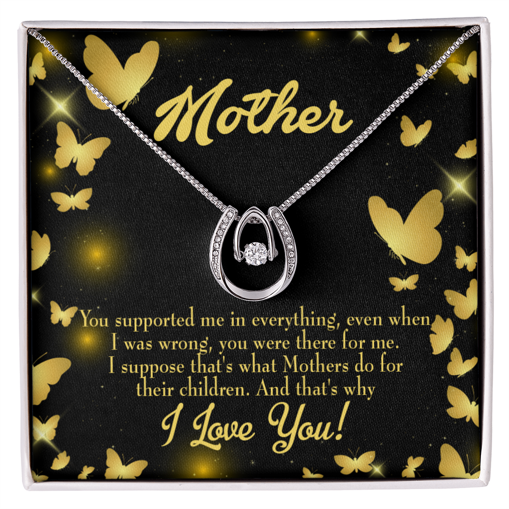 Mother You Supported Me Lucky Horseshoe Necklace Message Card 14k w CZ Crystals-Express Your Love Gifts