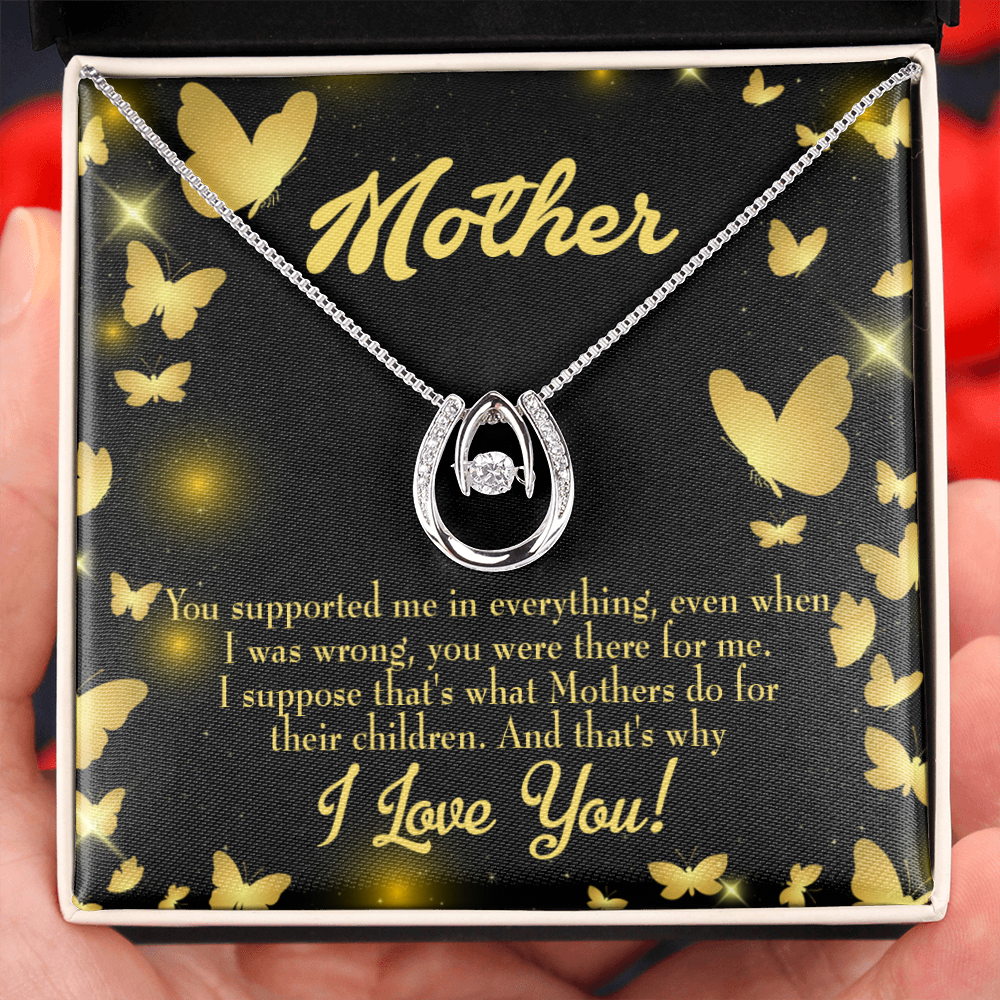 Mother You Supported Me Lucky Horseshoe Necklace Message Card 14k w CZ Crystals-Express Your Love Gifts