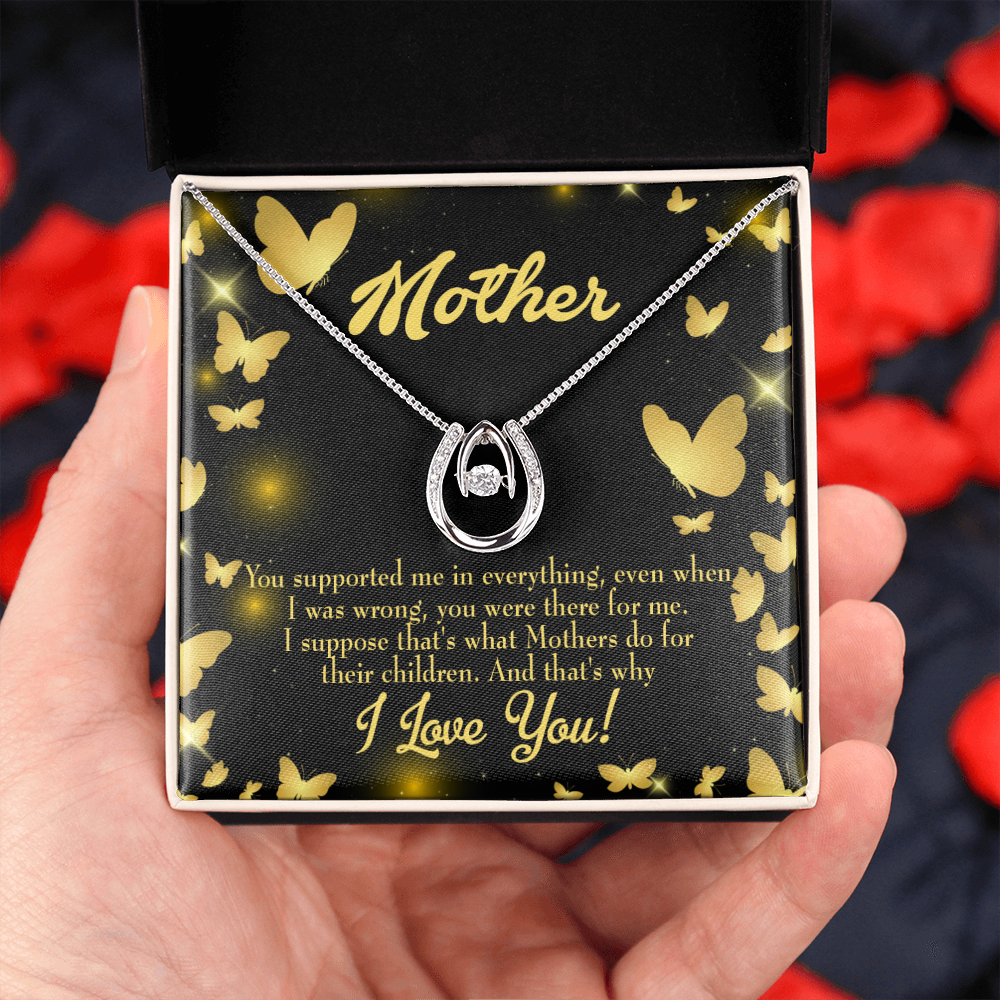 Mother You Supported Me Lucky Horseshoe Necklace Message Card 14k w CZ Crystals-Express Your Love Gifts