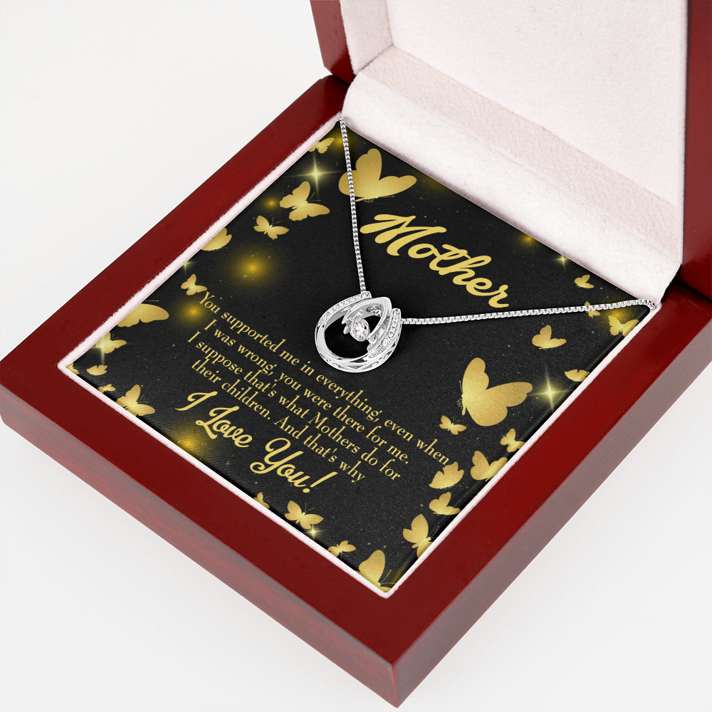 Mother You Supported Me Lucky Horseshoe Necklace Message Card 14k w CZ Crystals-Express Your Love Gifts