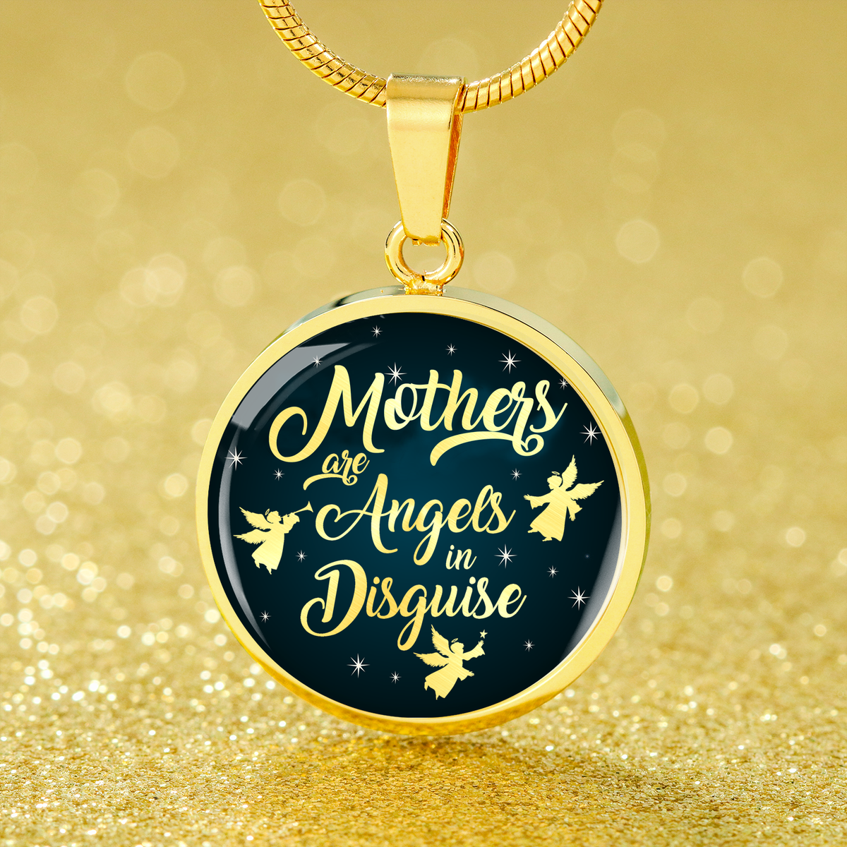 Mothers Are Angels In Disguise Necklace Circle Pendant Stainless Steel or 18k Gold 18-22"-Express Your Love Gifts