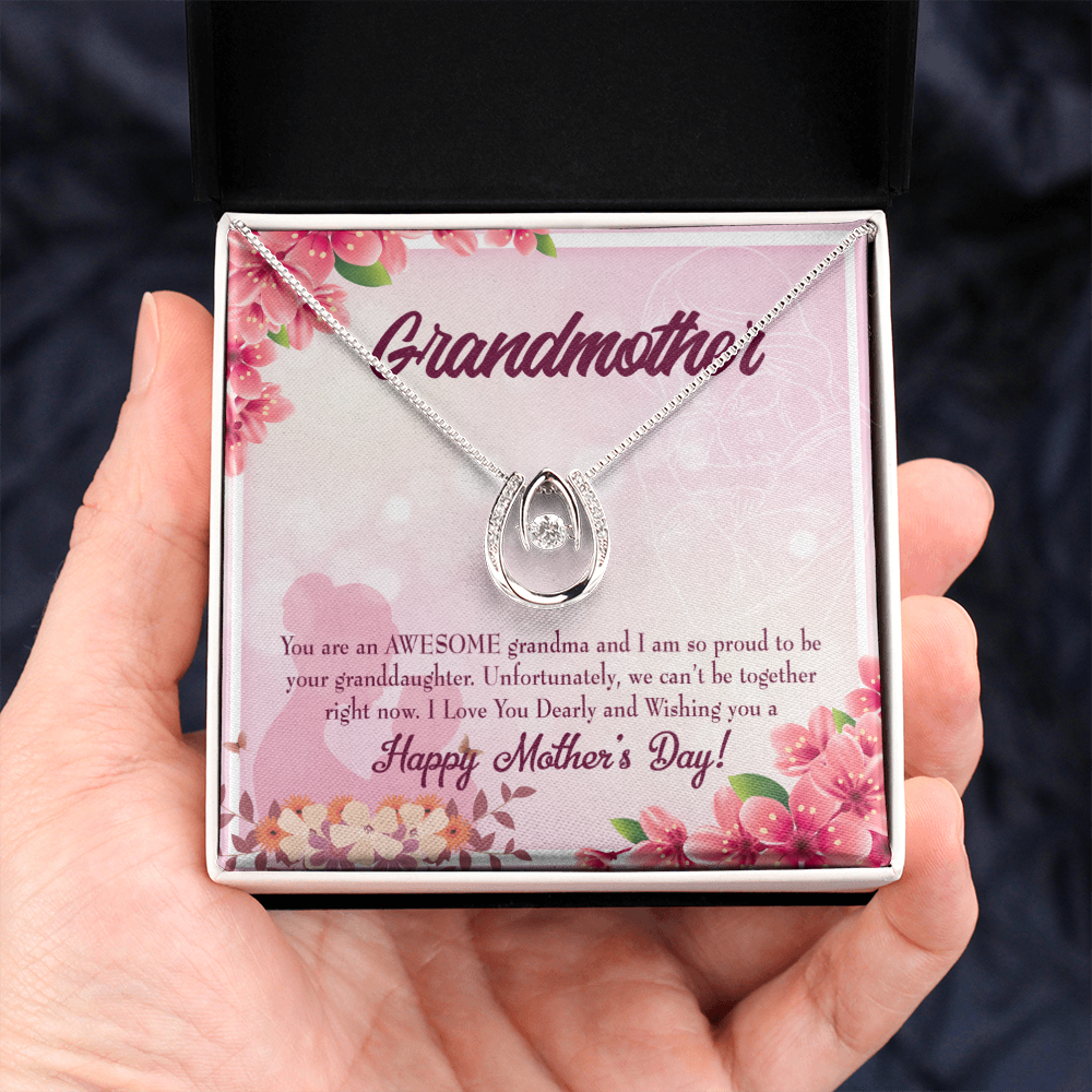 Mothers Day Gift from Granddaughter Lucky Horseshoe Necklace Message Card 14k w CZ Crystals-Express Your Love Gifts