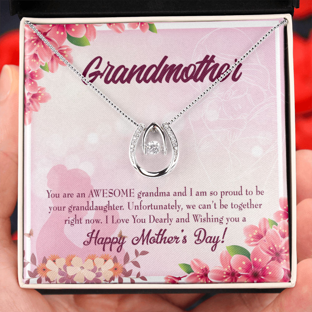 Mothers Day Gift from Granddaughter Lucky Horseshoe Necklace Message Card 14k w CZ Crystals-Express Your Love Gifts