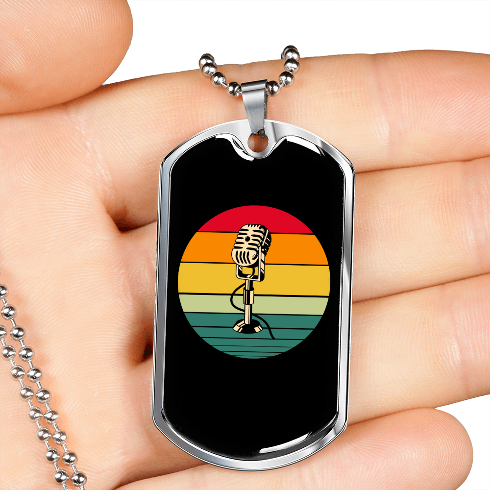 Musician Necklace Microphone Necklace Stainless Steel or 18k Gold Dog Tag 24" Chain-Express Your Love Gifts