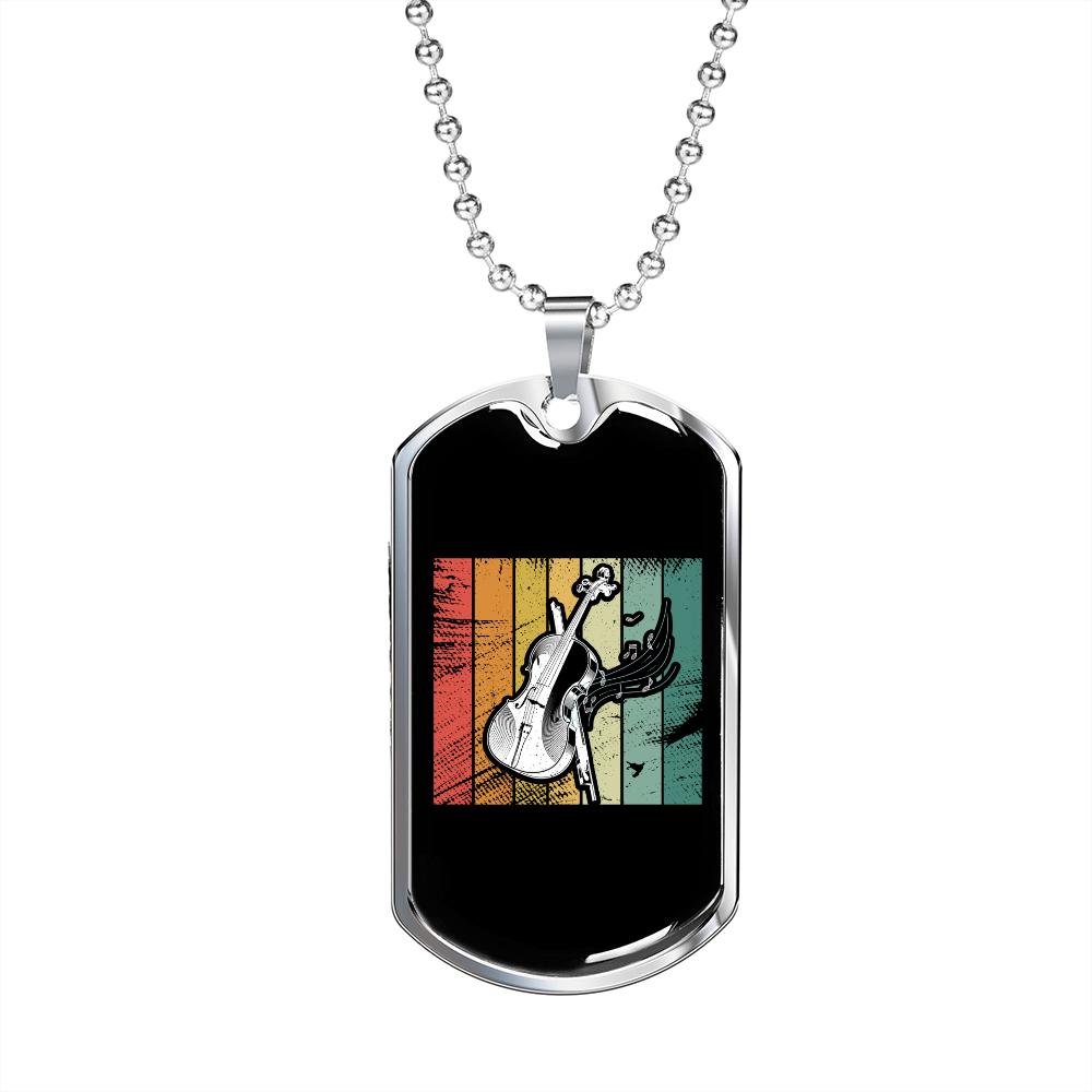 Musician Necklace Violin Retro Necklace Stainless Steel or 18k Gold Dog Tag 24" Chain-Express Your Love Gifts