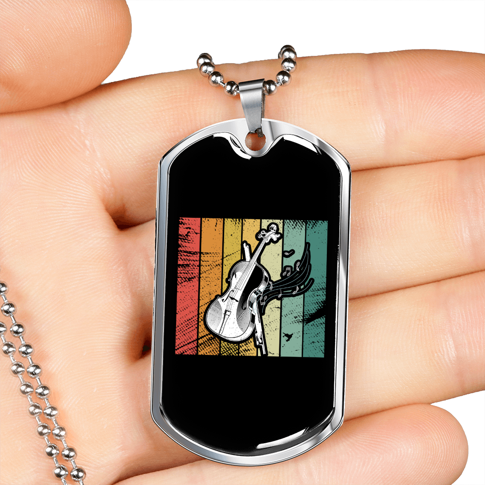 Musician Necklace Violin Retro Necklace Stainless Steel or 18k Gold Dog Tag 24" Chain-Express Your Love Gifts