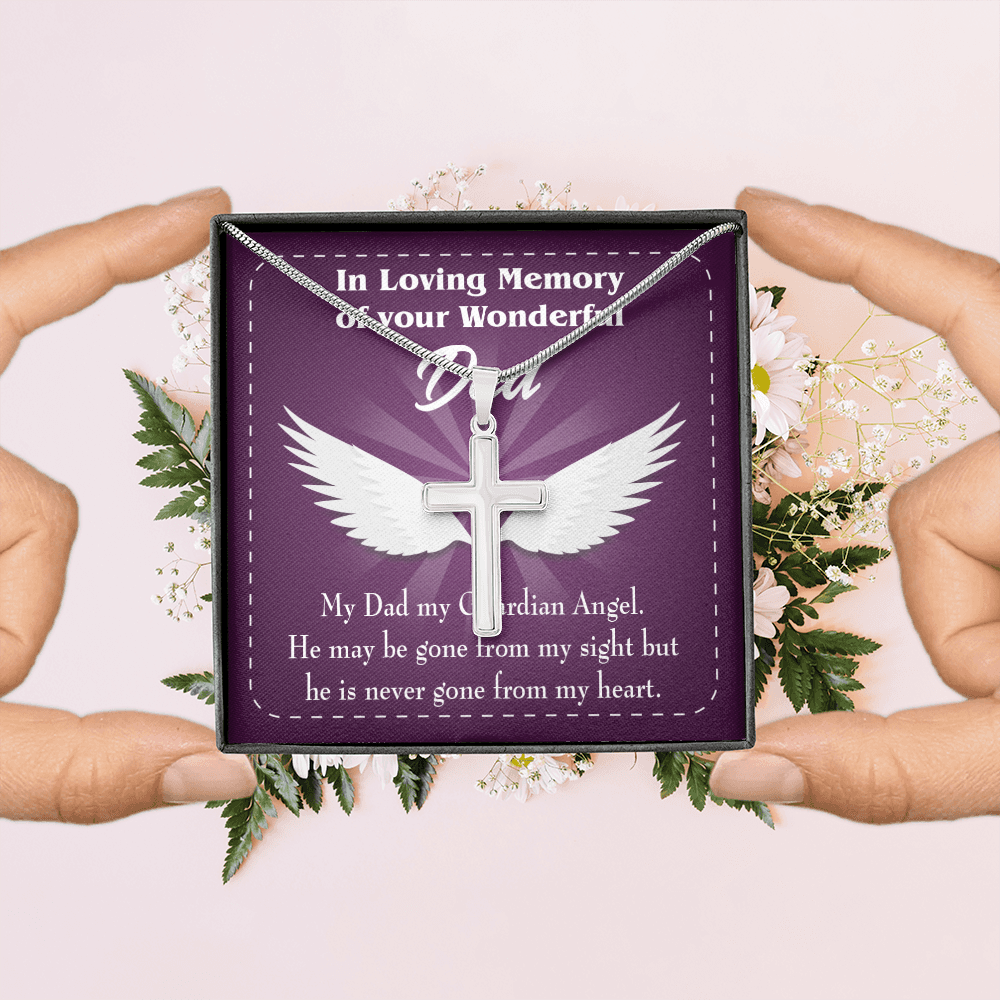 My Dad My Guardian Dad Memorial Gift Dad Memorial Cross Necklace Sympathy Gift Loss of Father Condolence Message Card-Express Your Love Gifts
