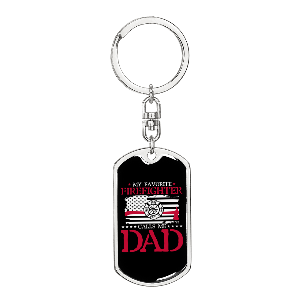 My Favorite Firefighter Dad Keychain Stainless Steel or 18k Gold Dog Tag Keyring-Express Your Love Gifts