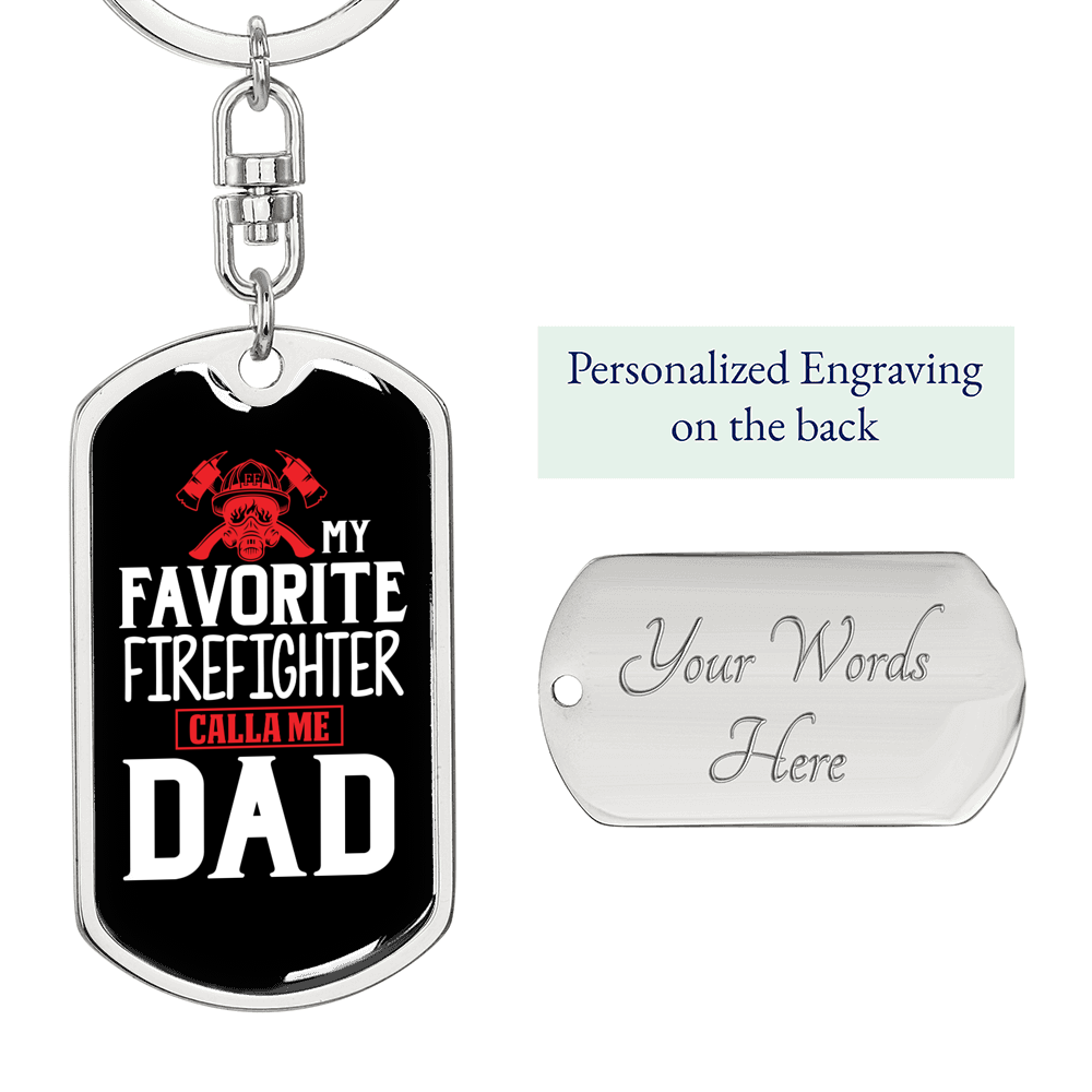 My Favorite Firefighter Son Keychain Stainless Steel or 18k Gold Dog Tag Keyring-Express Your Love Gifts