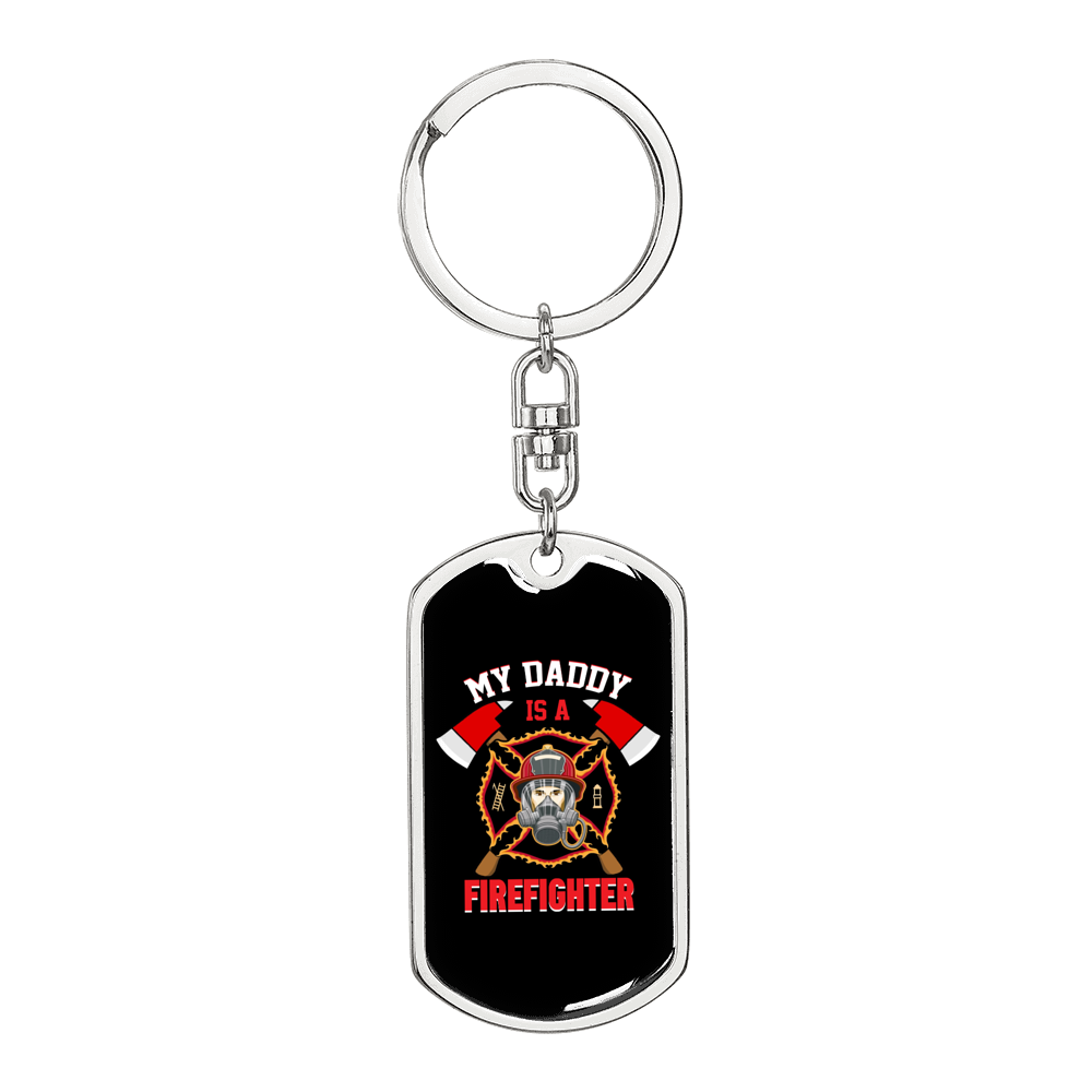 My Firefighter Daddy Keychain Stainless Steel or 18k Gold Dog Tag Keyring-Express Your Love Gifts
