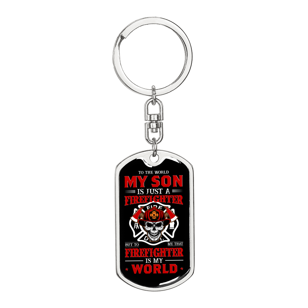 My Firefighter Son Keychain Stainless Steel or 18k Gold Dog Tag Keyring-Express Your Love Gifts