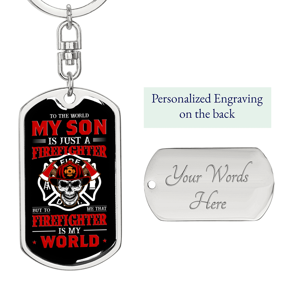 My Firefighter Son Keychain Stainless Steel or 18k Gold Dog Tag Keyring-Express Your Love Gifts