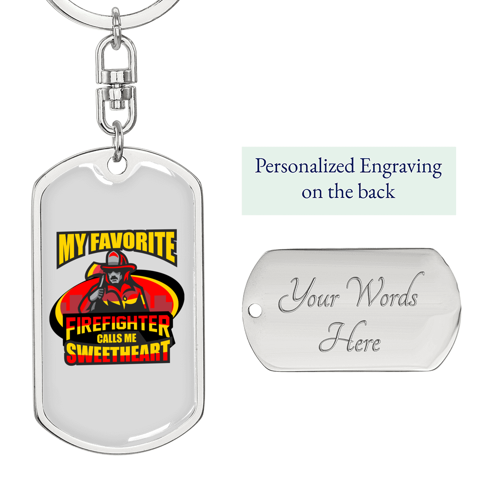 My Firefighter Sweetheart Keychain Stainless Steel or 18k Gold Dog Tag Keyring-Express Your Love Gifts