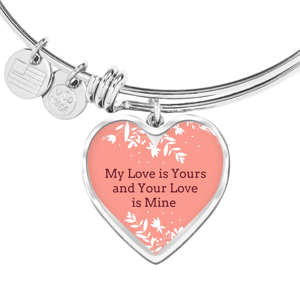 My Love is Yours Pink Heart Bangle Stainless Steel or 18k Gold 18-22"-Express Your Love Gifts