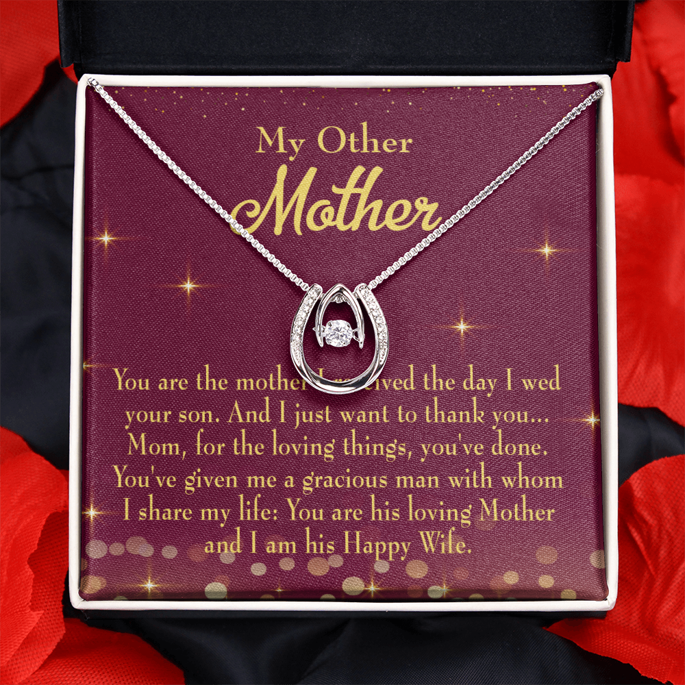 My Other Mother Lucky Horseshoe Necklace Message Card 14k w CZ Crystals-Express Your Love Gifts